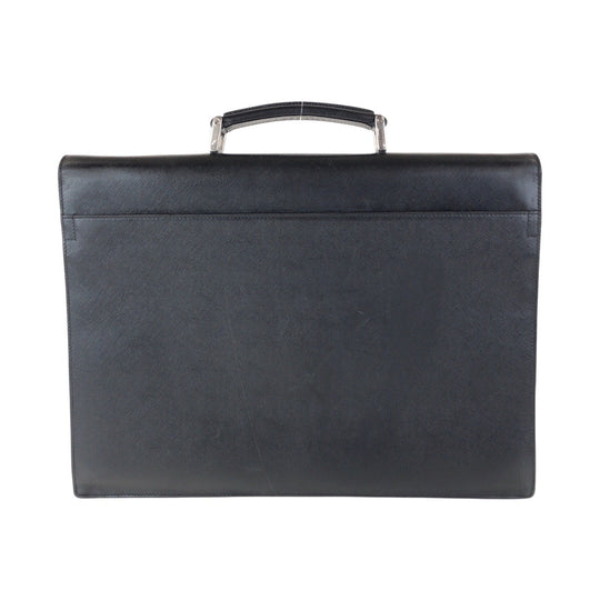 PRADA Business bag leather Black SilverMetal Business bag briefcase Safiano mens Used Authentic