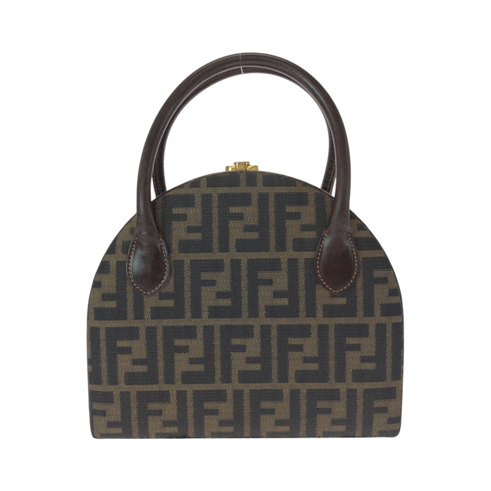 FENDI Handbag Canvas, Leather Brown Gold Metal Shoulder Bag Handbag 2way Zucca Pattern Women Used Authentic