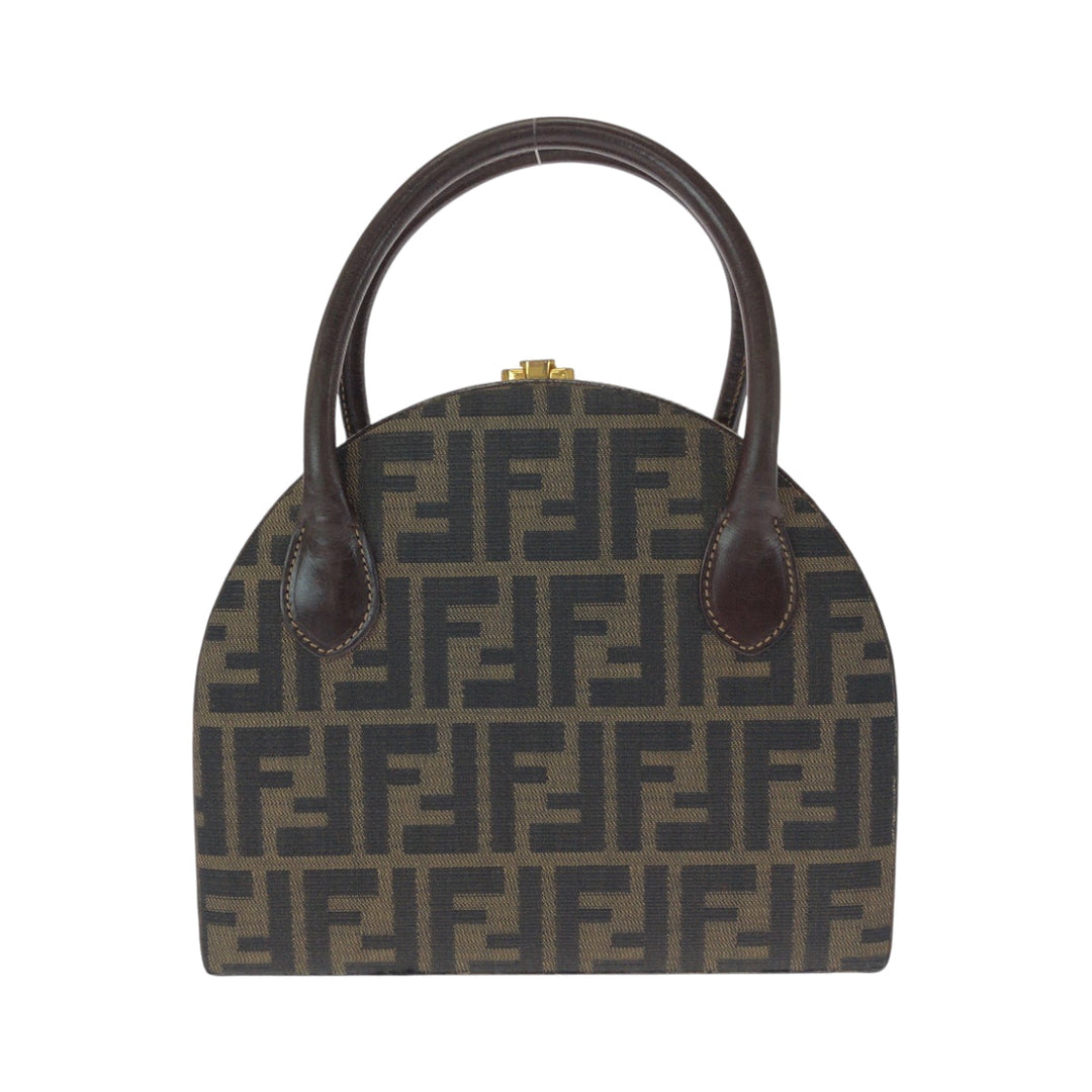 FENDI Handbag Canvas, Leather Brown Gold Metal Shoulder Bag Handbag 2way Zucca Pattern Women Used Authentic