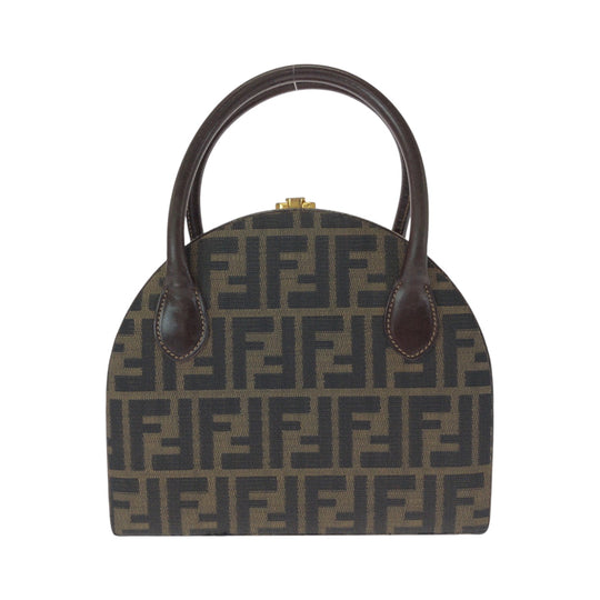 FENDI Handbag Canvas, Leather Brown Gold Metal Shoulder Bag Handbag 2way Zucca Pattern Women Used Authentic