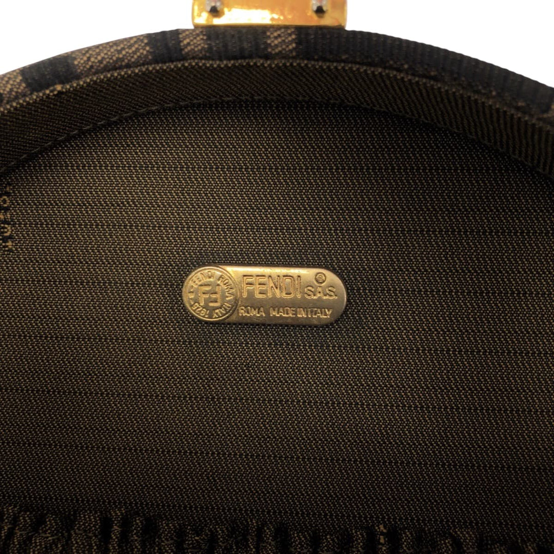 FENDI Handbag Canvas, Leather Brown Gold Metal Shoulder Bag Handbag 2way Zucca Pattern Women Used Authentic