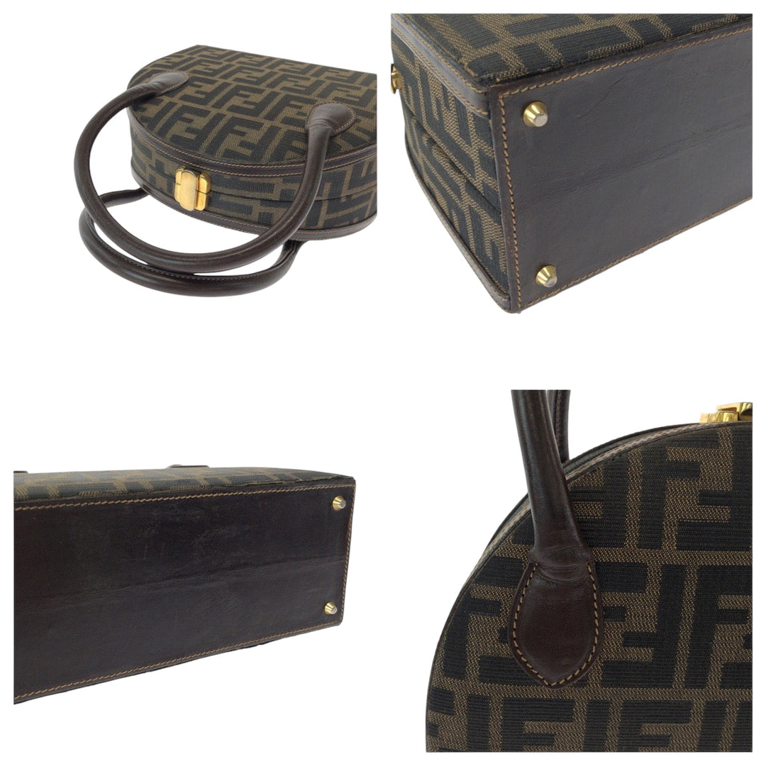 FENDI Handbag Canvas, Leather Brown Gold Metal Shoulder Bag Handbag 2way Zucca Pattern Women Used Authentic