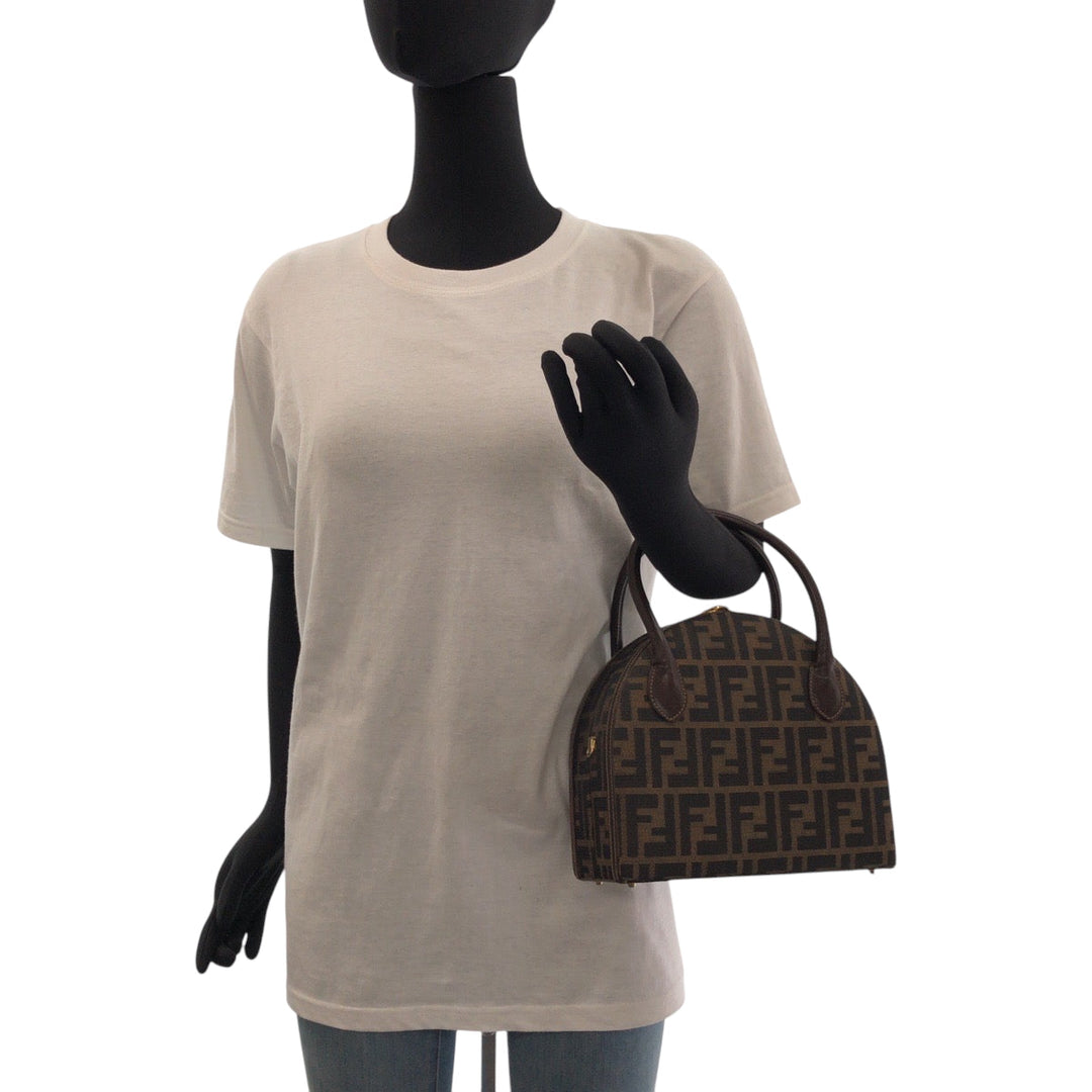 FENDI Handbag Canvas, Leather Brown Gold Metal Shoulder Bag Handbag 2way Zucca Pattern Women Used Authentic