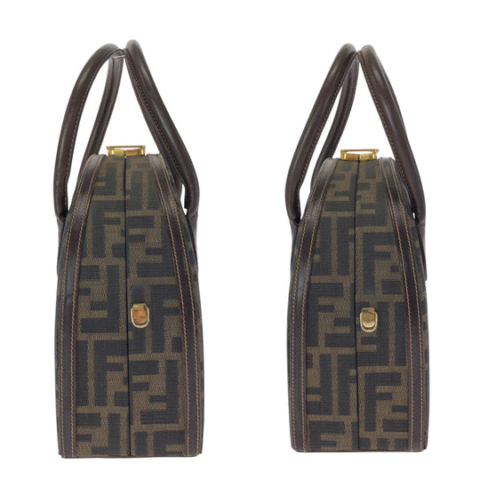 FENDI Handbag Canvas, Leather Brown Gold Metal Shoulder Bag Handbag 2way Zucca Pattern Women Used Authentic
