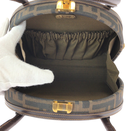 FENDI Handbag Canvas, Leather Brown Gold Metal Shoulder Bag Handbag 2way Zucca Pattern Women Used Authentic