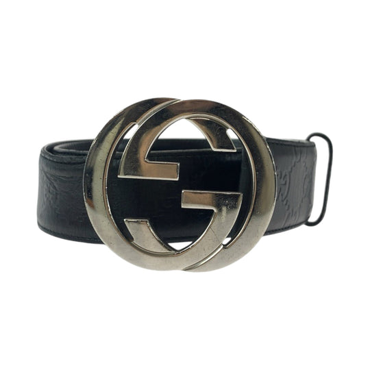 GUCCI belt 114984 leather black Belt buckle Gucci Shima interlocking mens 34 Used Authentic