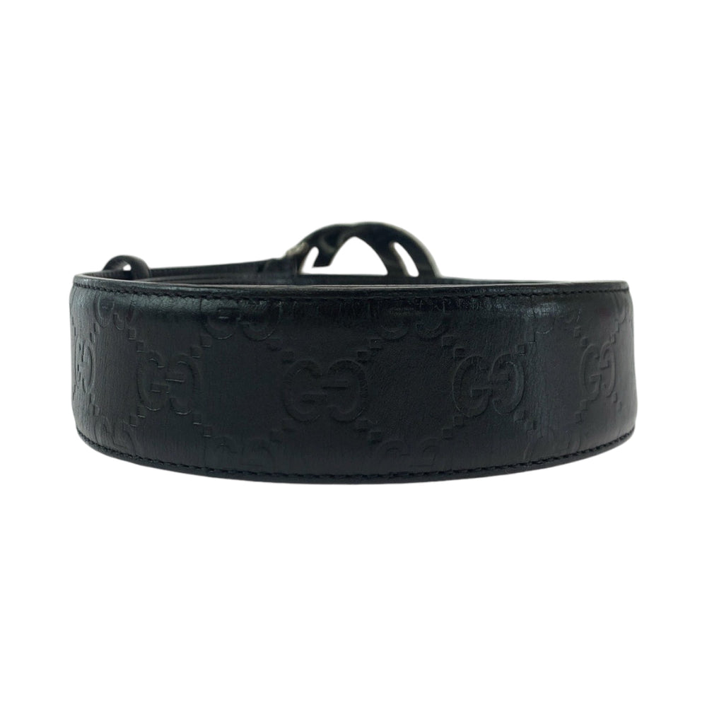 GUCCI belt 114984 leather black Belt buckle Gucci Shima interlocking mens 34 Used Authentic