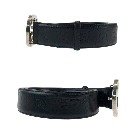 GUCCI belt 114984 leather black Belt buckle Gucci Shima interlocking mens 34 Used Authentic