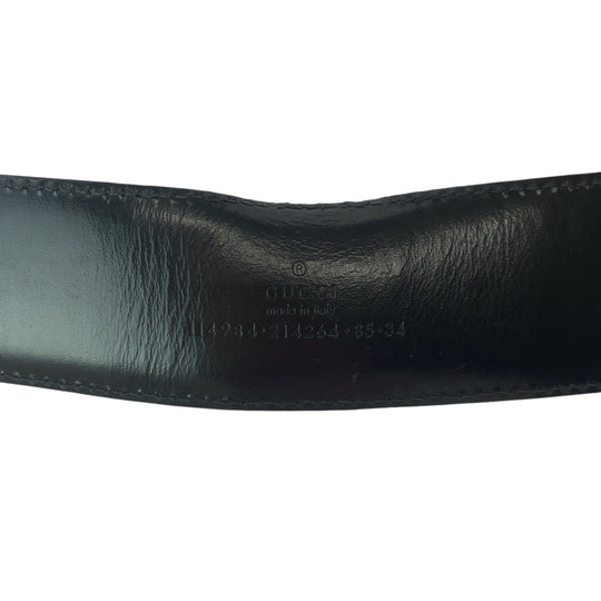 GUCCI belt 114984 leather black Belt buckle Gucci Shima interlocking mens 34 Used Authentic