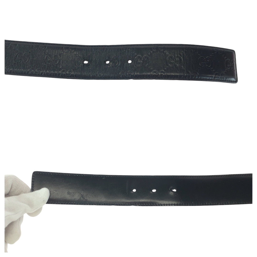 GUCCI belt 114984 leather black Belt buckle Gucci Shima interlocking mens 34 Used Authentic