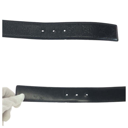 GUCCI belt 114984 leather black Belt buckle Gucci Shima interlocking mens 34 Used Authentic