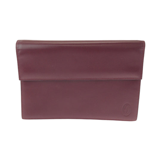 CARTIER Clutch bag leather Bordeaux Clutch bag business bag Must Line Women Used Authentic