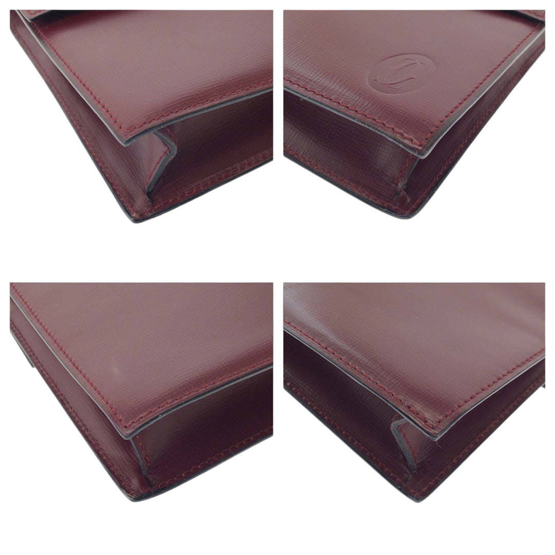 CARTIER Clutch bag leather Bordeaux Clutch bag business bag Must Line Women Used Authentic