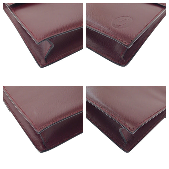 CARTIER Clutch bag leather Bordeaux Clutch bag business bag Must Line Women Used Authentic