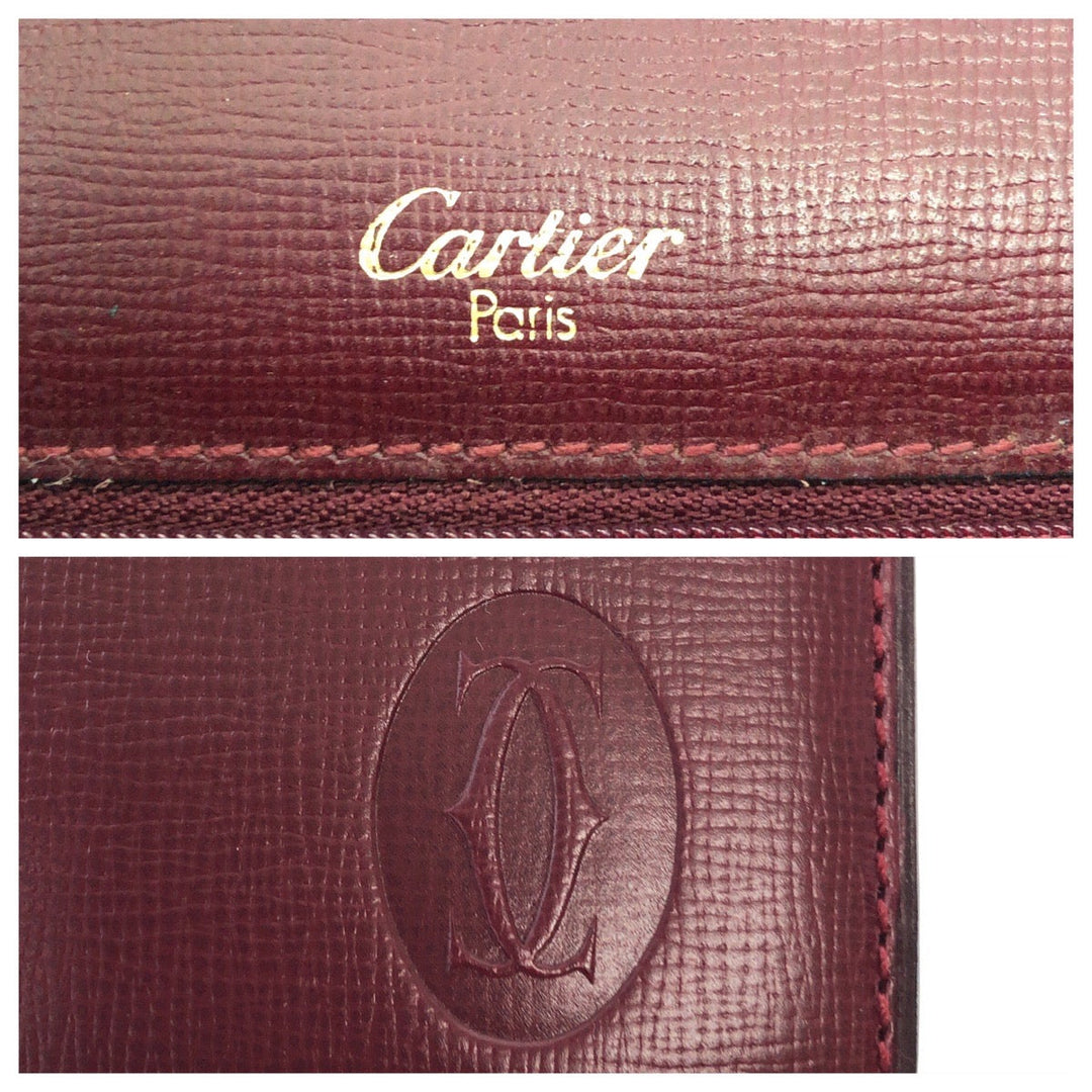 CARTIER Clutch bag leather Bordeaux Clutch bag business bag Must Line Women Used Authentic