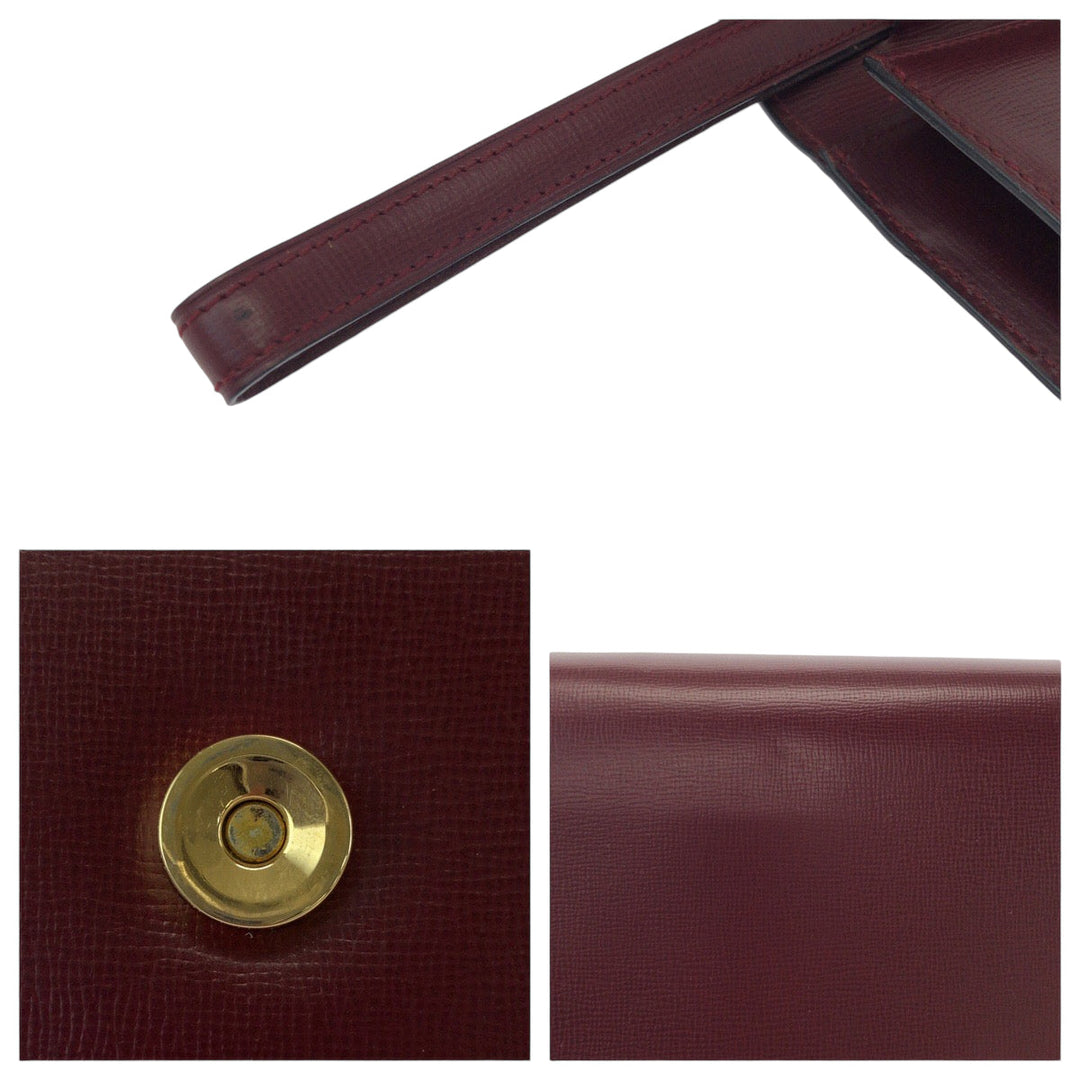 CARTIER Clutch bag leather Bordeaux Clutch bag business bag Must Line Women Used Authentic