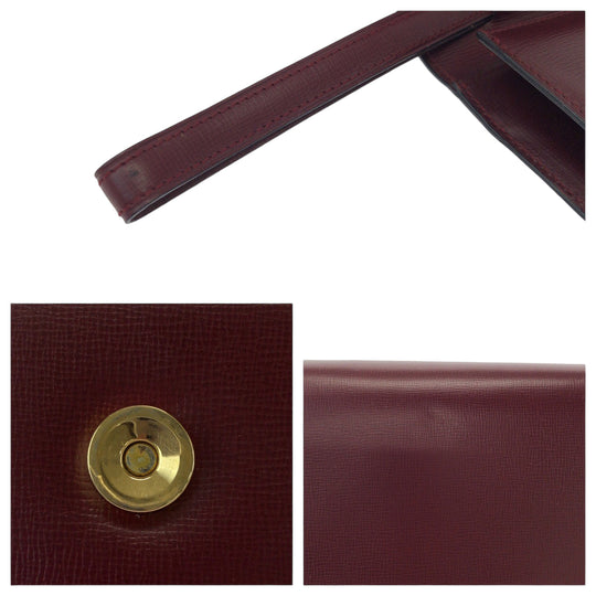 CARTIER Clutch bag leather Bordeaux Clutch bag business bag Must Line Women Used Authentic