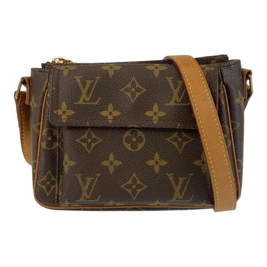 LOUIS VUITTON Shoulder Bag M51165 PVC, Leather Brown Gold Metal Crossbody Shoulder Bag Monogram Vivasite PM Women Used Authentic