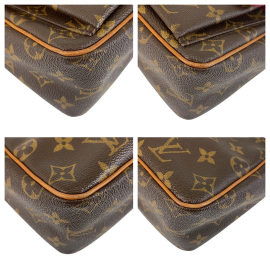 LOUIS VUITTON Shoulder Bag M51165 PVC, Leather Brown Gold Metal Crossbody Shoulder Bag Monogram Vivasite PM Women Used Authentic