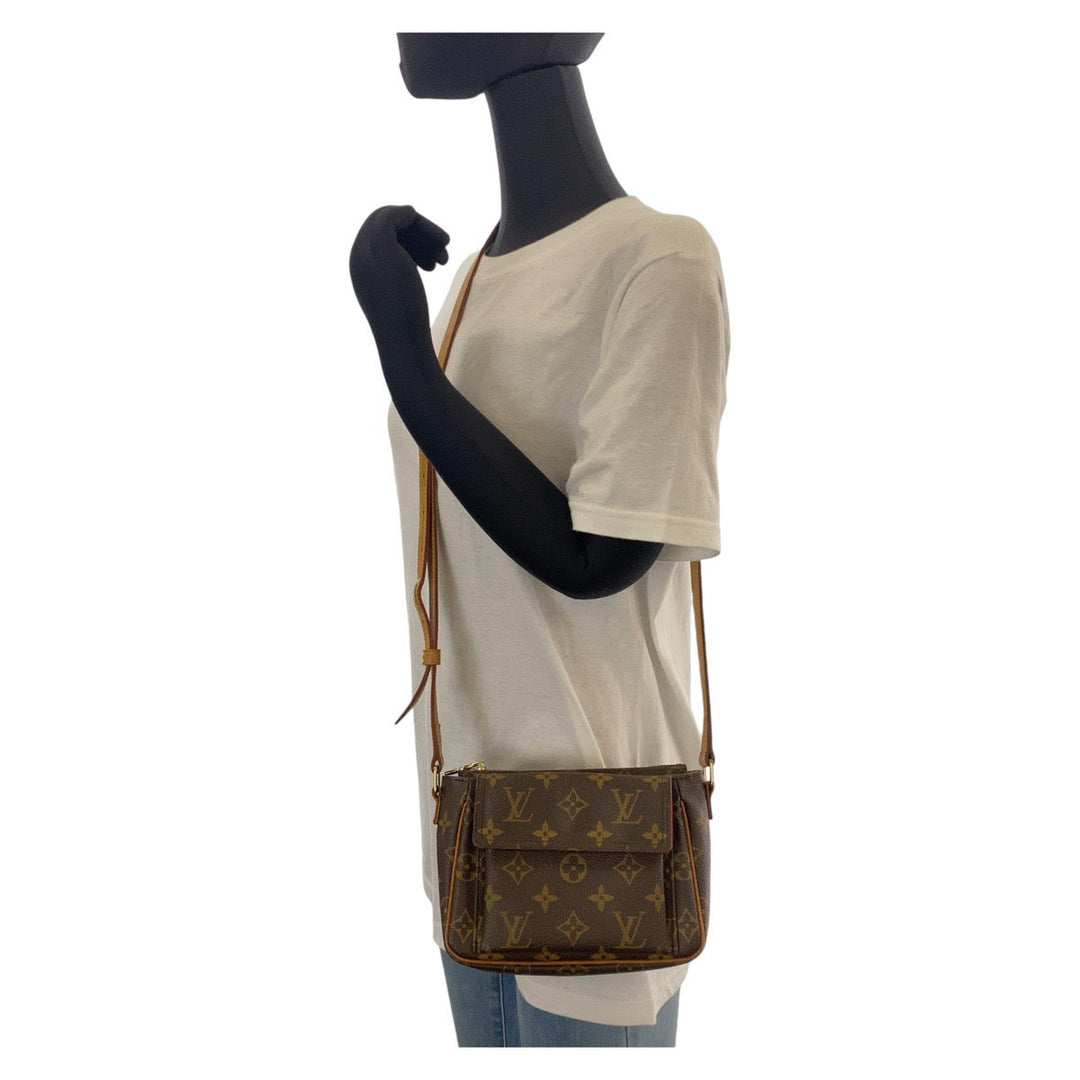 LOUIS VUITTON Shoulder Bag M51165 PVC, Leather Brown Gold Metal Crossbody Shoulder Bag Monogram Vivasite PM Women Used Authentic
