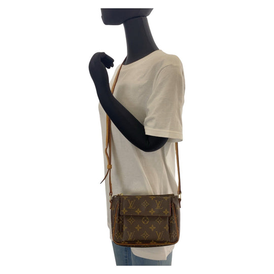 LOUIS VUITTON Shoulder Bag M51165 PVC, Leather Brown Gold Metal Crossbody Shoulder Bag Monogram Vivasite PM Women Used Authentic