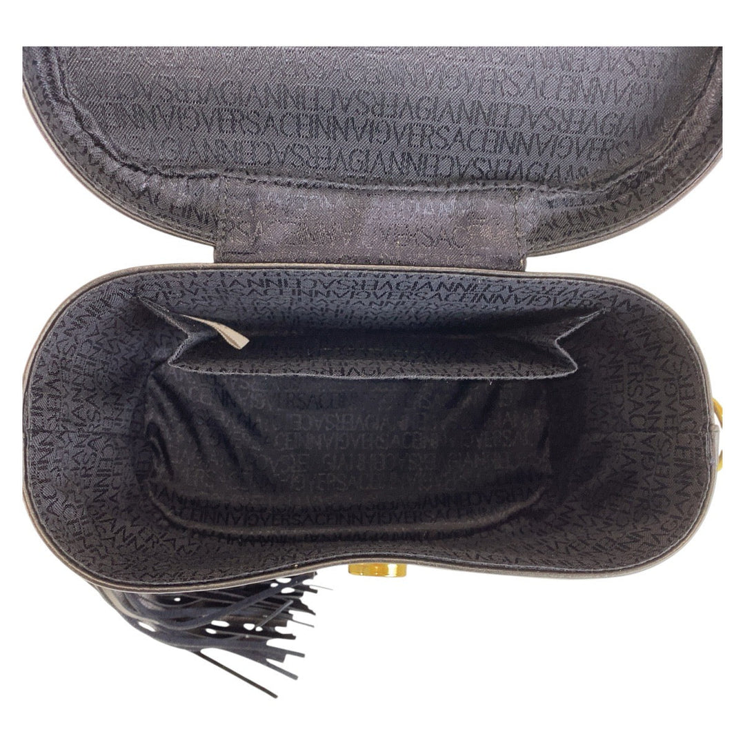 VERSACE Shoulder Bag leather Black GoldMetal Shoulder Bag Vanity Bag Handbag 2way Medusa Sunburst Women Used Authentic