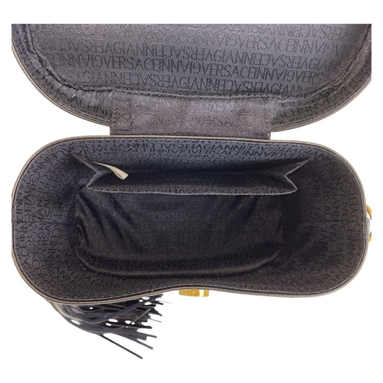VERSACE Shoulder Bag leather Black GoldMetal Shoulder Bag Vanity Bag Handbag 2way Medusa Sunburst Women Used Authentic
