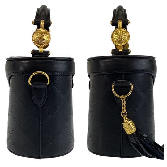 VERSACE Shoulder Bag leather Black GoldMetal Shoulder Bag Vanity Bag Handbag 2way Medusa Sunburst Women Used Authentic