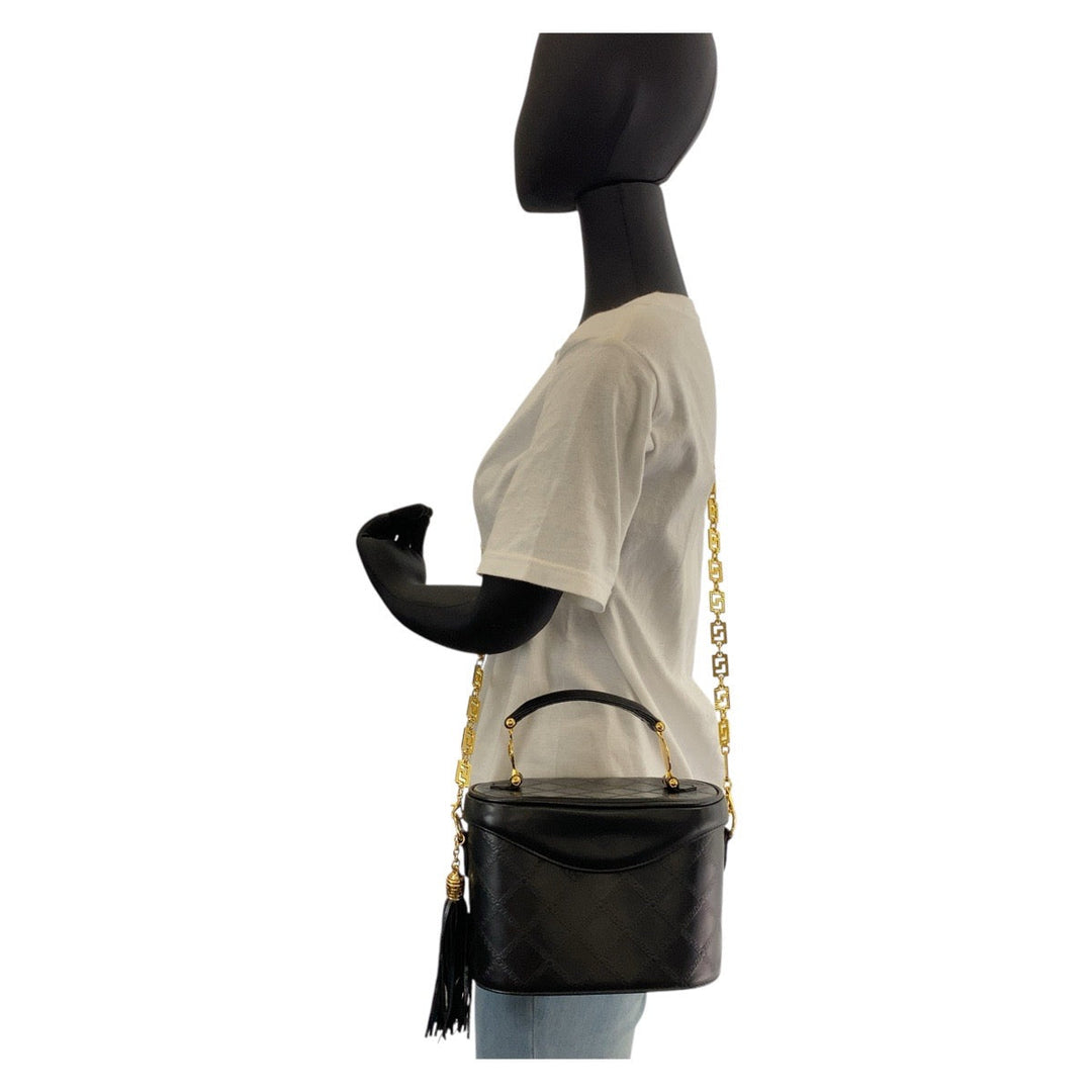 VERSACE Shoulder Bag leather Black GoldMetal Shoulder Bag Vanity Bag Handbag 2way Medusa Sunburst Women Used Authentic