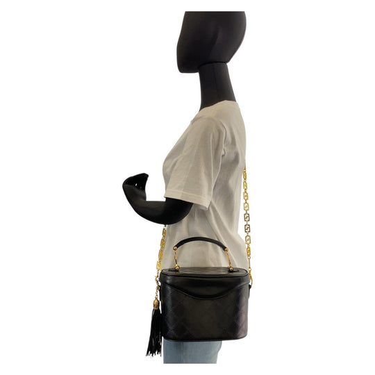VERSACE Shoulder Bag leather Black GoldMetal Shoulder Bag Vanity Bag Handbag 2way Medusa Sunburst Women Used Authentic