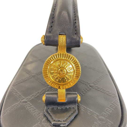 VERSACE Shoulder Bag leather Black GoldMetal Shoulder Bag Vanity Bag Handbag 2way Medusa Sunburst Women Used Authentic