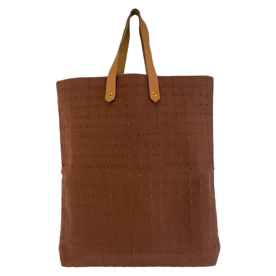 HERMES Tote Bag Canvas, Leather Brown Gold Metal Tote Bag Amedaba Women Used Authentic
