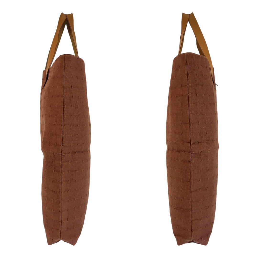 HERMES Tote Bag Canvas, Leather Brown Gold Metal Tote Bag Amedaba Women Used Authentic
