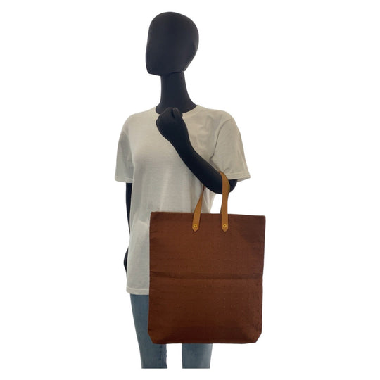 HERMES Tote Bag Canvas, Leather Brown Gold Metal Tote Bag Amedaba Women Used Authentic