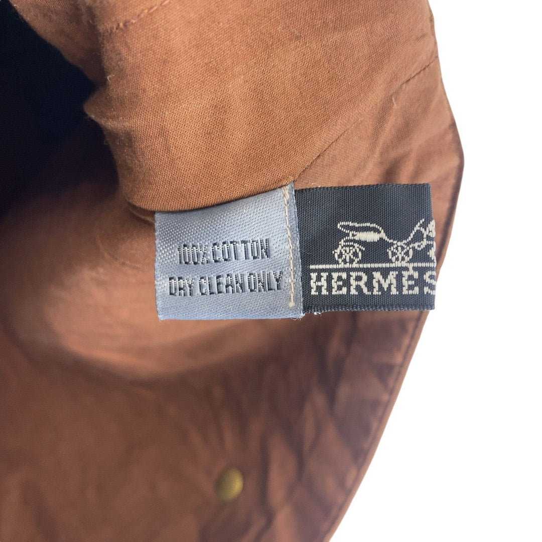 HERMES Tote Bag Canvas, Leather Brown Gold Metal Tote Bag Amedaba Women Used Authentic