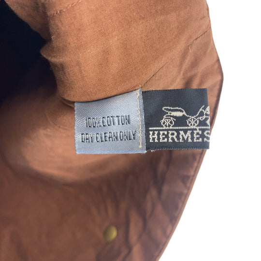 HERMES Tote Bag Canvas, Leather Brown Gold Metal Tote Bag Amedaba Women Used Authentic