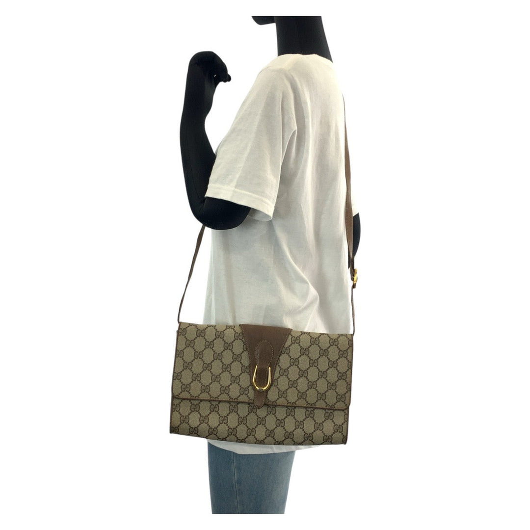 GUCCI Shoulder Bag 94 02 050 GG Supreme canvas, leather Brown Gold Metal Shoulder Bag pochette Old Gucci Women Used Authentic