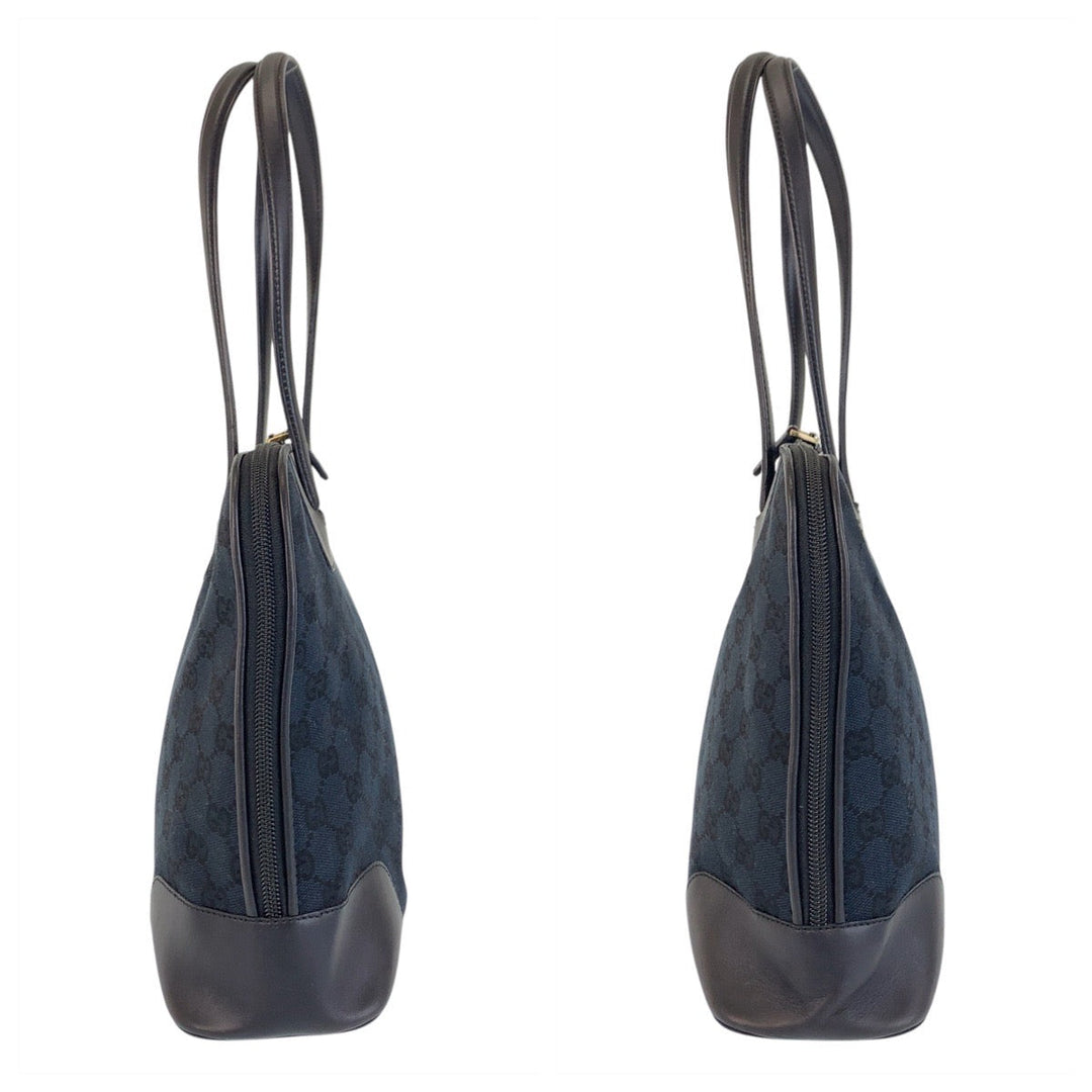 GUCCI Tote Bag 002 1122 GG canvas, leather Black GoldMetal Tote Bag Shoulder Bag Women Used Authentic