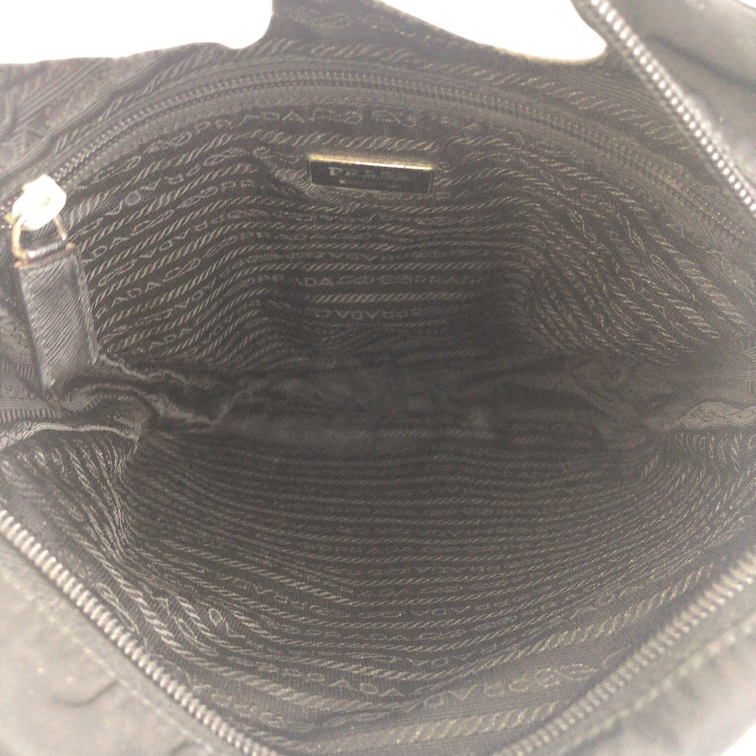 PRADA Shoulder Bag Nylon Black SilverMetal Crossbody Shoulder Bag Test Triangle With logo Women Used Authentic