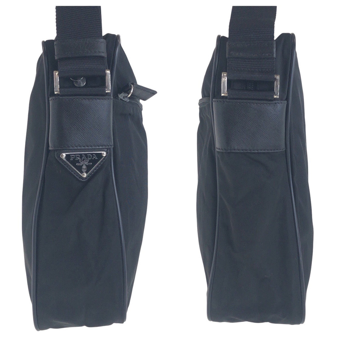 PRADA Shoulder Bag Nylon Black SilverMetal Crossbody Shoulder Bag Test Triangle With logo Women Used Authentic