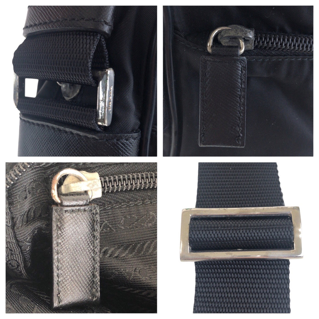 PRADA Shoulder Bag Nylon Black SilverMetal Crossbody Shoulder Bag Test Triangle With logo Women Used Authentic