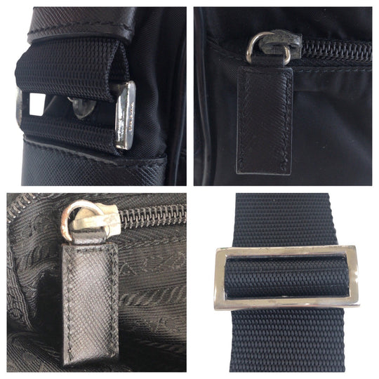 PRADA Shoulder Bag Nylon Black SilverMetal Crossbody Shoulder Bag Test Triangle With logo Women Used Authentic