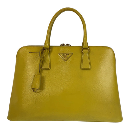 PRADA Handbag leather Yellow Gold Metal Handbag Safiano Promenade triangleWith logo Women Used Authentic
