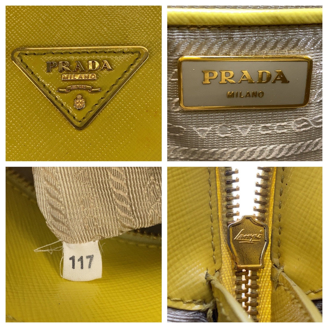 PRADA Handbag leather Yellow Gold Metal Handbag Safiano Promenade triangleWith logo Women Used Authentic