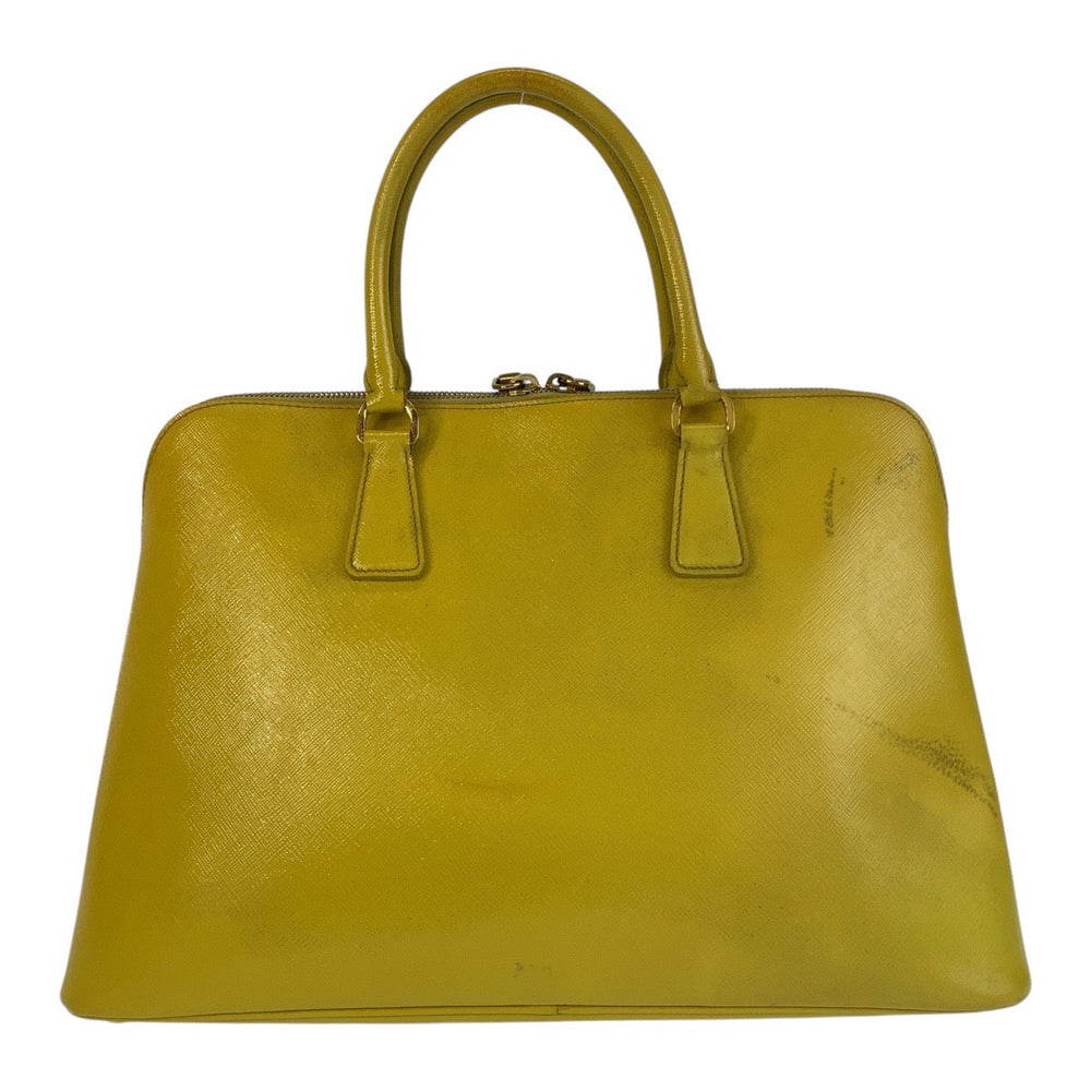 PRADA Handbag leather Yellow Gold Metal Handbag Safiano Promenade triangleWith logo Women Used Authentic
