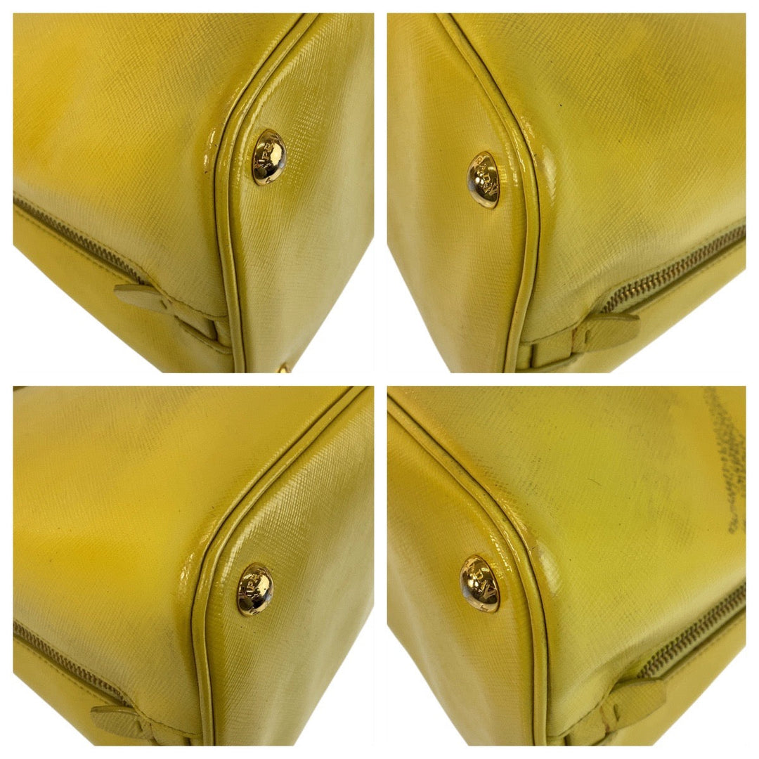 PRADA Handbag leather Yellow Gold Metal Handbag Safiano Promenade triangleWith logo Women Used Authentic
