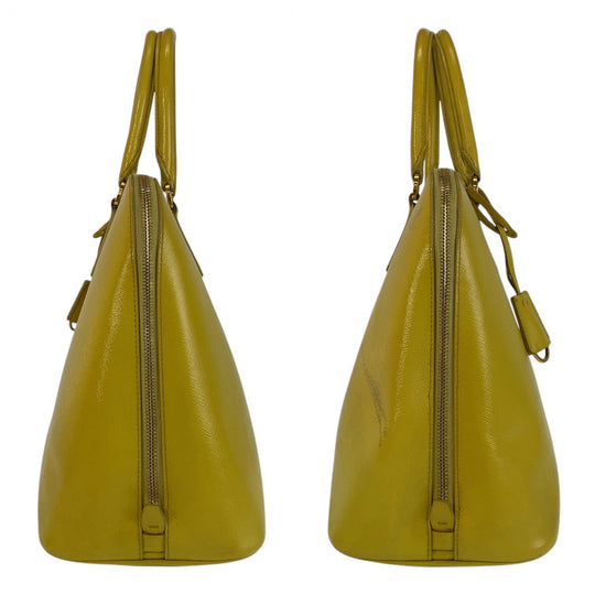 PRADA Handbag leather Yellow Gold Metal Handbag Safiano Promenade triangleWith logo Women Used Authentic