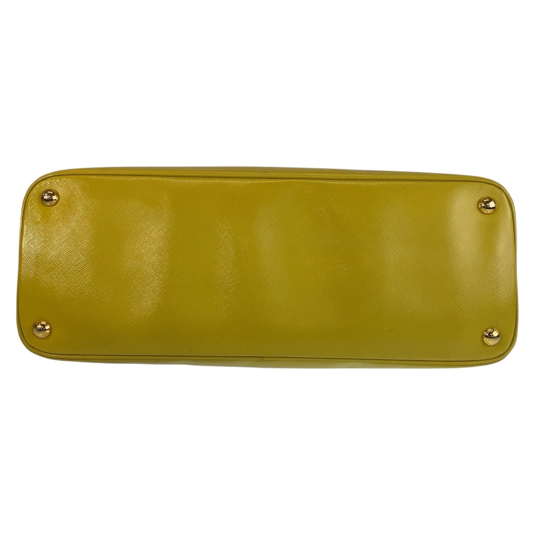 PRADA Handbag leather Yellow Gold Metal Handbag Safiano Promenade triangleWith logo Women Used Authentic
