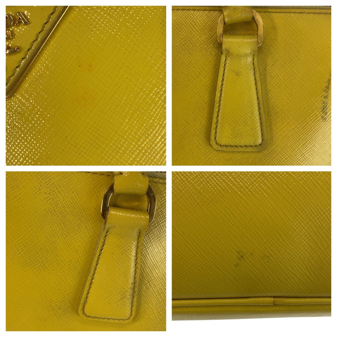PRADA Handbag leather Yellow Gold Metal Handbag Safiano Promenade triangleWith logo Women Used Authentic