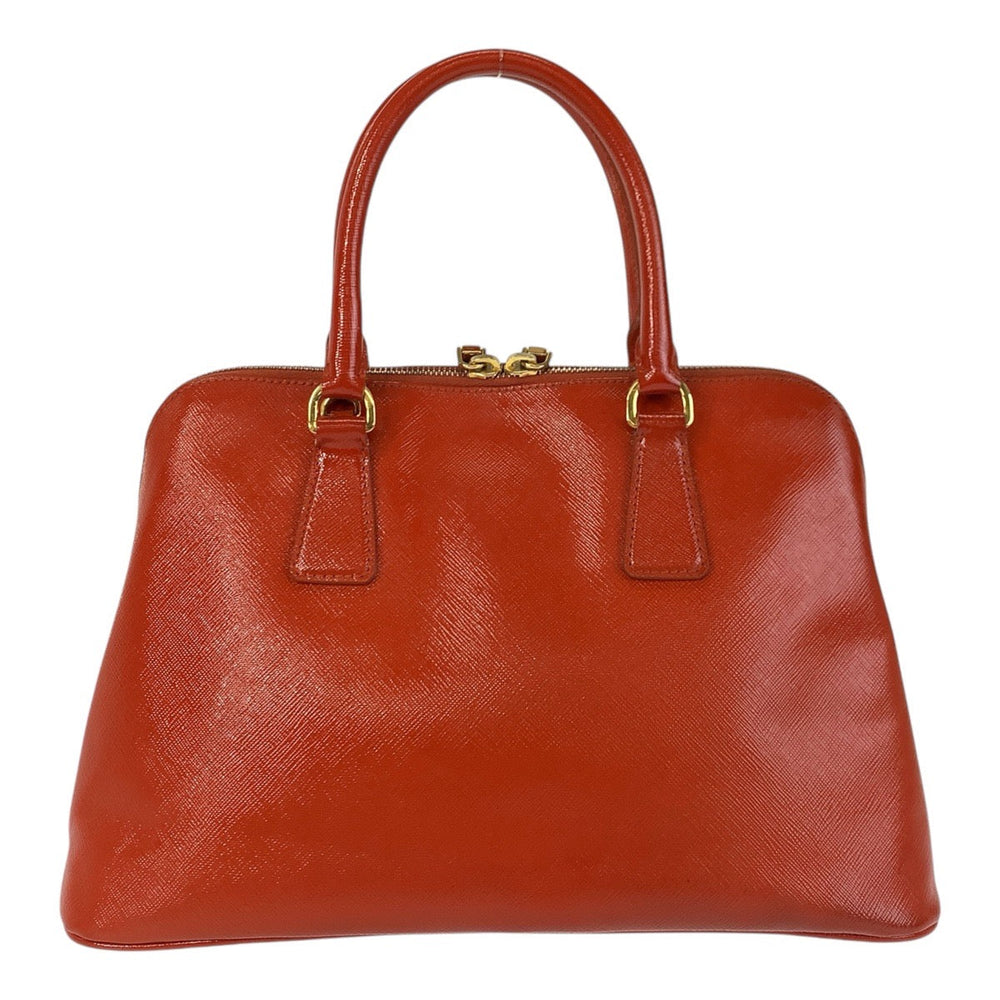 PRADA Handbag leather Orange GoldMetal Handbag Shoulder Bag 2way Safiano Triangle With logo Women Used Authentic